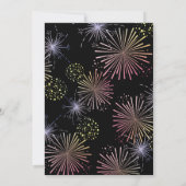 おしゃれな現代的なカラフルな花火の黒い誕生日 招待状 (裏面)