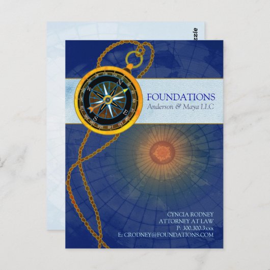 おしゃれな現代的なコンパス ビジネス プロモーション ポストカード (正面/裏面)