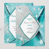 おしゃれな現代的なターコイズのきらきらとした洗練された輝き 招待状 (正面/裏面)