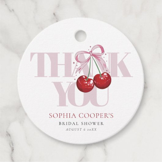 おしゃれな現代的なチェリーブライダルシャワー フェイバータグ (正面)