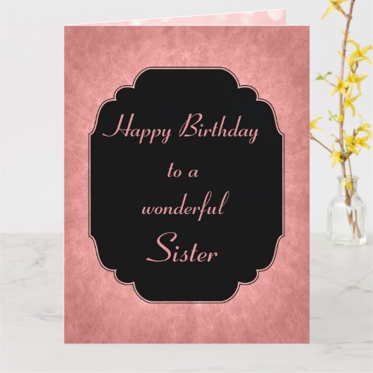 おしゃれな現代的なピンクの星 ハッピー・バースデー・シスター カード (黄色い花)