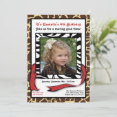 おしゃれな現代的な動物プリントの写真付き誕生日 招待状 (スタンド正面)