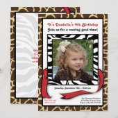 おしゃれな現代的な動物プリントの写真付き誕生日 招待状 (正面/裏面)