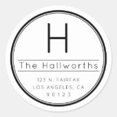 おしゃれな現代的な返送先住所＆イニシャル ラウンドシール (正面)