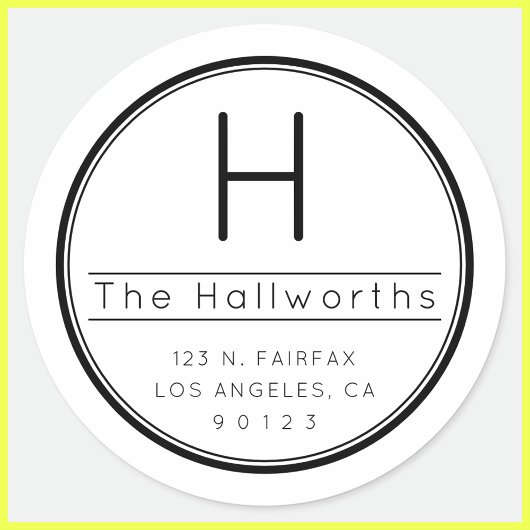 おしゃれな現代的な返送先住所＆イニシャル ラウンドシール