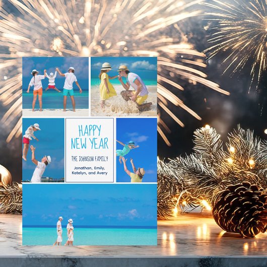 おしゃれな現代風ニューイヤーカード ファミリー フォト コラージュ5 シーズンカード