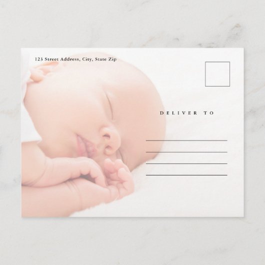 おしゃれな現代風ベイビー写真出生 案内ポストカード (裏面)