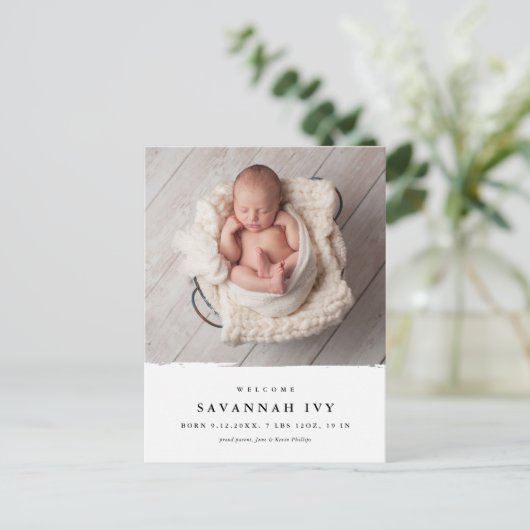 おしゃれな現代風ベイビー写真出生 案内ポストカード (スタンド正面)
