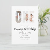 おしゃれな現代風 1歳誕生日写真パーティー 招待状 (スタンド正面)
