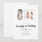 おしゃれな現代風 1歳誕生日写真パーティー 招待状 (正面/裏面)