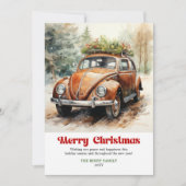 おしゃれな田舎風クリスマスのシーン 赤い車のカードスタイル シーズンカード (正面)