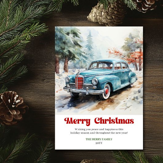 おしゃれな田舎風クリスマスシーン　ヴィンテージカー シーズンカード