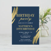 おしゃれな男性のためのゴールドネイビーの39歳の誕生日パーティーの招待状 招待状 (スタンド正面)