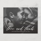 おしゃれな白いカリグラフィーの結婚式の写真への感謝 ポストカード (正面)