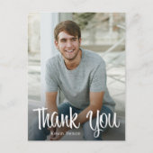 おしゃれな白いスクリプトで「ありがとう」写真付き卒業式カード ポストカード (正面)