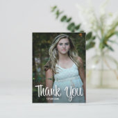 おしゃれな白いスクリプトの感謝の写真付き卒業メッセージカード ポストカード (スタンド正面)