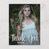 おしゃれな白いスクリプトの感謝の写真付き卒業メッセージカード ポストカード (正面)