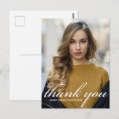 おしゃれな白い筆記体 2026 年卒業写真 ありがとう ポストカード (正面/裏面)