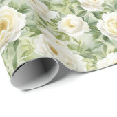 おしゃれな白い花のブライダルシャワー ラッピングペーパー (ロールコーナー)