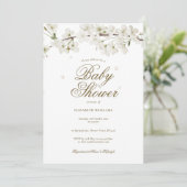 おしゃれな白い花のベイビーシャワー/ スプリンкл 招待状 (スタンド正面)