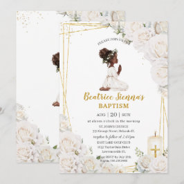 おしゃれな白い花の洗礼 誕生日の祈りの少女 招待状