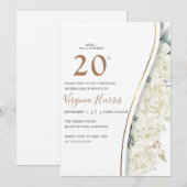 おしゃれな白い花の20歳の誕生日 招待状 (正面/裏面)