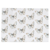 おしゃれな白い蝶のブライダルシャワー ラージペーパーバッグ (裏面)