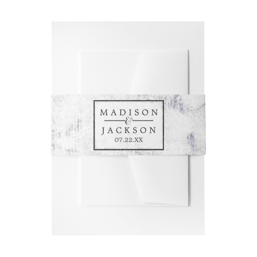 おしゃれな白とグレーの大理石 ウェディング招待状 招待状ベリーバンド (正面例)
