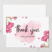 おしゃれな白とピンクの水彩筆のデザイン サンキューカード (正面/裏面)