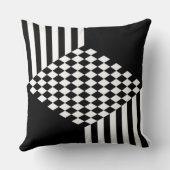 おしゃれな白と黒のストライプ ダイヤモンド チェッカー クッション (裏面)