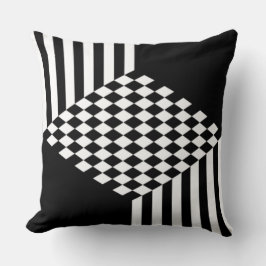 おしゃれな白と黒のストライプ ダイヤモンド チェッカー クッション