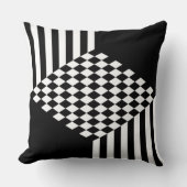 おしゃれな白と黒のストライプ チェック ダイヤモンド クッション (正面)