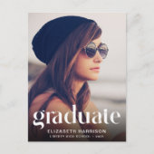 おしゃれな白のタイポグラフィー写真 卒業のお知らせ 案内ポストカード (正面)