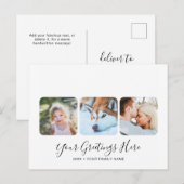 おしゃれな白のモダンなグリーティングカード 3枚の写真付き ポストカード (正面/裏面)