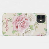 おしゃれな白ピンクのバラ 緑の葉 花柄 Case-Mate iPhoneケース (裏面(横))