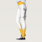 おしゃれな白黄色の花柄白ストライプと名前 レギンス (左)