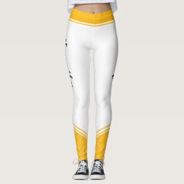 おしゃれな白黄色の花柄白ストライプと名前 レギンス