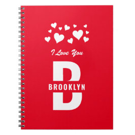 おしゃれな白 赤 ヒップスター モノグラム ハッピー バレンタインデー ノートブック