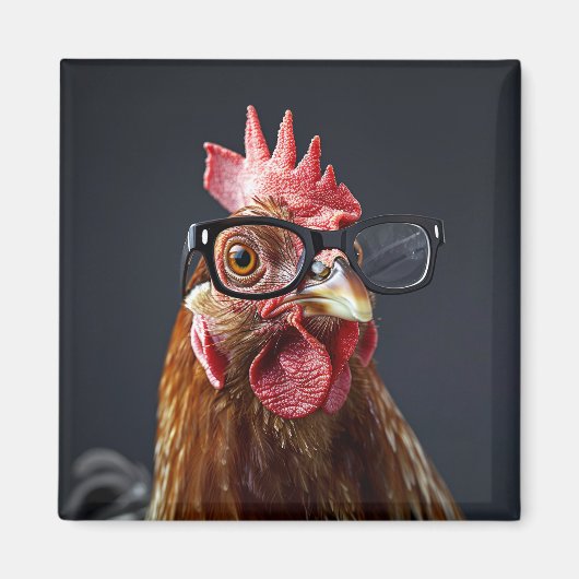 おしゃれな眼鏡をかけたユーモア溢れる鶏 マグネット (正面)