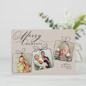 おしゃれな瞬間 ベージュの写真コラージュ ホリデーカード (スタンド正面)