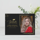 おしゃれな祝祭的な卒業発表ゴールドグリッター写真 招待状 (スタンド正面)