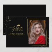 おしゃれな祝祭的な卒業発表ゴールドグリッター写真 招待状 (正面/裏面)