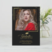 おしゃれな祝祭的卒業発表ゴールドグリッター 招待状 (スタンド正面)