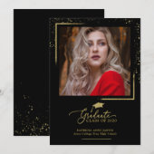 おしゃれな祝祭的卒業発表ゴールドグリッター 招待状 (正面/裏面)