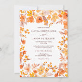 おしゃれな秋のオレンジ色の花の水彩画ウェディング 招待状 (正面)