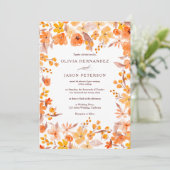 おしゃれな秋のオレンジ色の花の水彩画ウェディング 招待状 (スタンド正面)