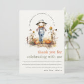 おしゃれな秋のカボチャのかかしハーベスト子供の誕生日 サンキューカード (スタンド正面)