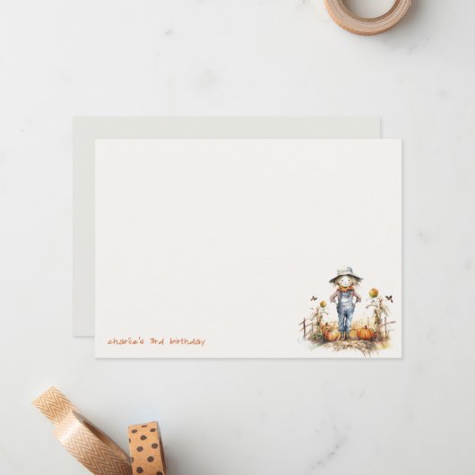 おしゃれな秋のカボチャのかかしハーベスト子供の誕生日 ノートカード (正面/裏面インサイチュ)