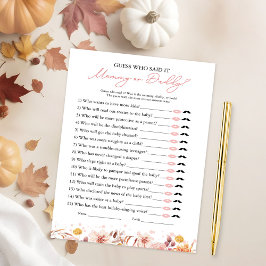 おしゃれな秋のデザインの「誰が言ったの？」ベイビーシャワーゲーム 招待状