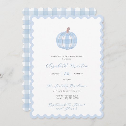 おしゃれな秋のプンパキン男の子ベビーシャワー 招待状 (正面/裏面)